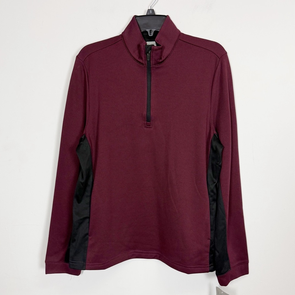PGA Tour Pullover Quarter Zip Mens Small Maroon Black Thermal Long Sleeve NWT